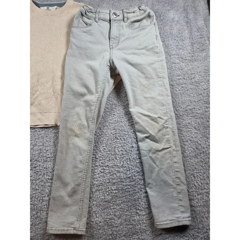 HM Boys Cream Waffle‎ Knit Sweater and Gray Skinny Jeans Set Size 8-10Y